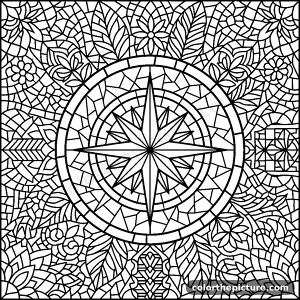 Stained glass mosaic mandala coloring page