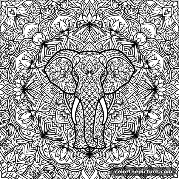 Symmetrical elephant mandala coloring page