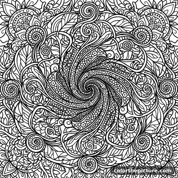 Abstract zentangle mandala with spirals and dots coloring page