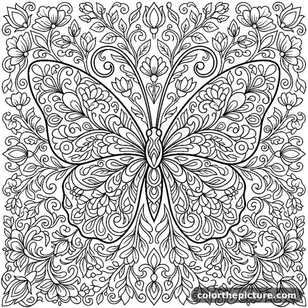 Flower mandala with butterfly wings coloring page