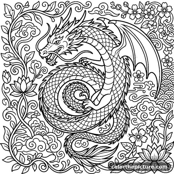 Mystic Dragon Tail Mandala coloring page