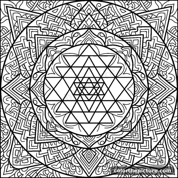 Nested Triangles Geometric Mandala coloring page