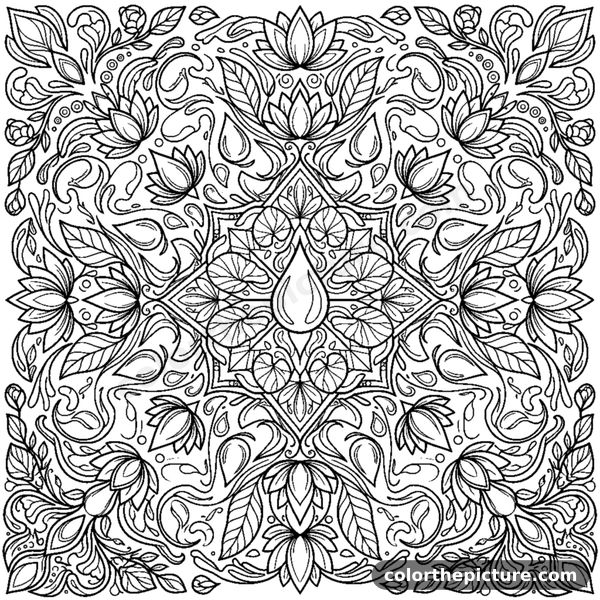 Zen Lotus and Water Drop Mandala coloring page