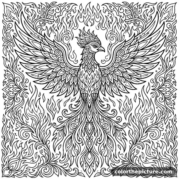Fiery Phoenix Wings Mandala coloring page