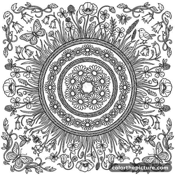 Daisy Chain Meadow Mandala coloring page