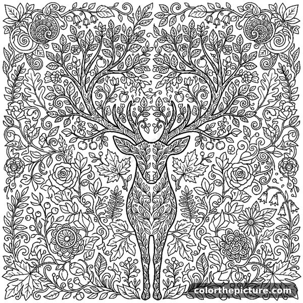 Deer Antler Nature Mandala coloring page