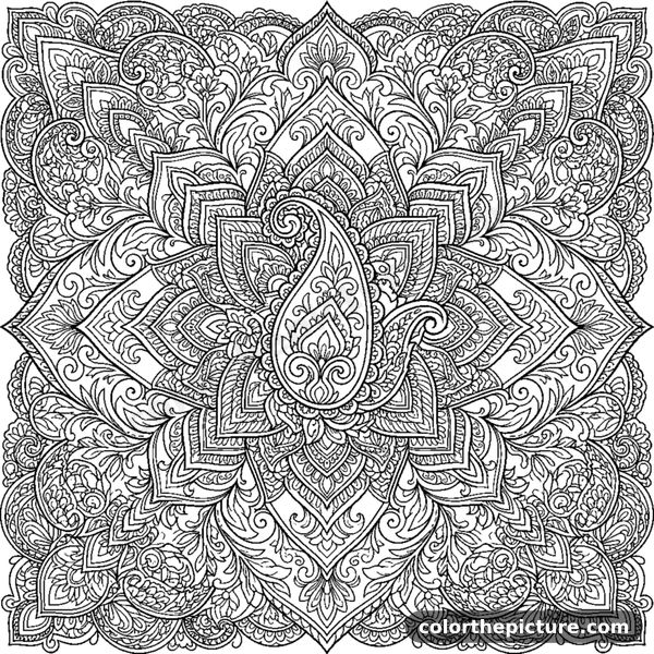 Ornate Paisley Pattern Mandala coloring page