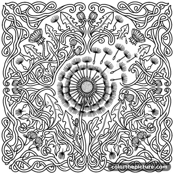 Blowing Dandelion Seeds Mandala coloring page