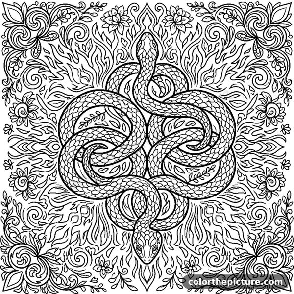 Mystical Coiling Snake Mandala coloring page