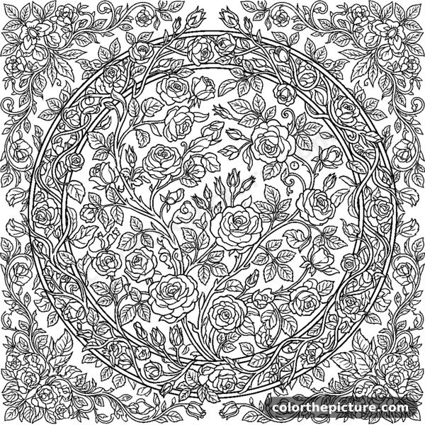 Flower Arch with Climbing Roses and Buds coloring page