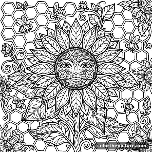 Giant Sunflower with Honeycomb Texture coloring page