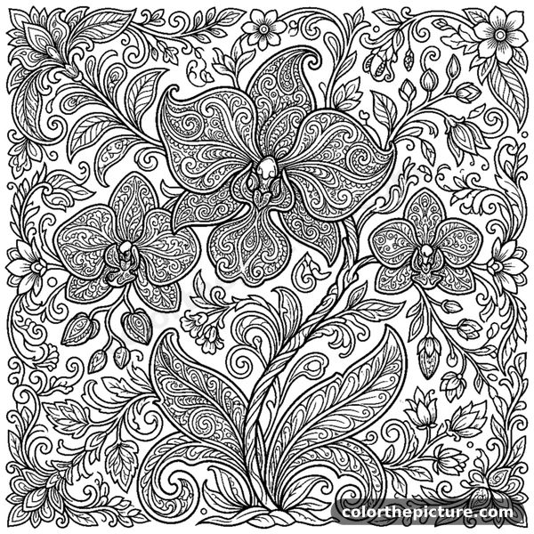 Fantasy Orchid with Paisley Petals coloring page