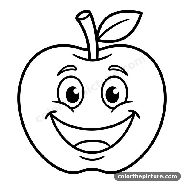 Smiling Apple Coloring Page