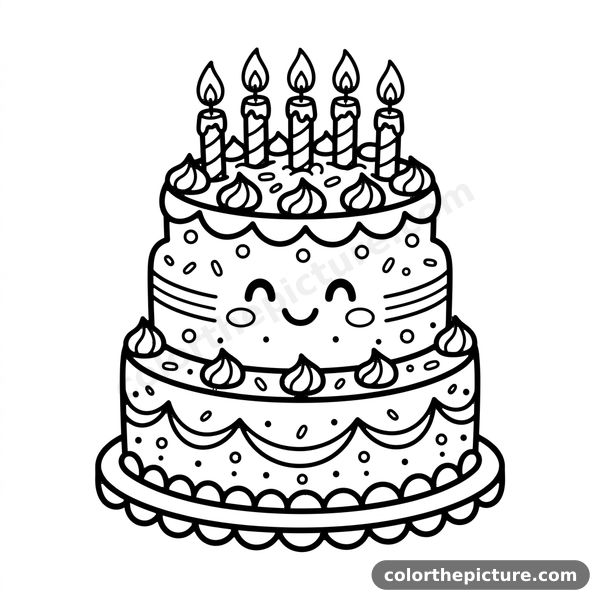 Cute Birthday Cake Coloring Page