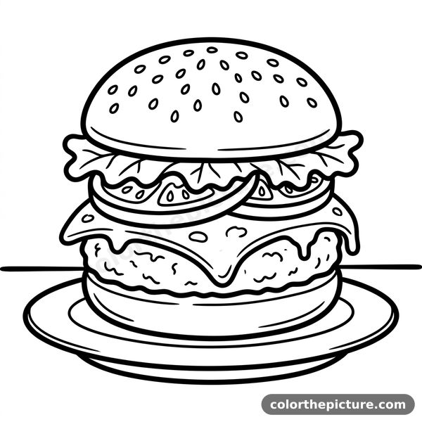 Delicious Hamburger Coloring Page