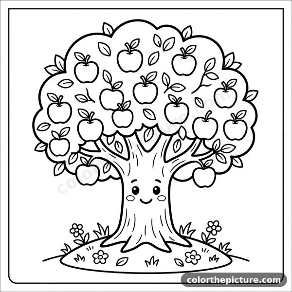 Cute Apple Tree Coloring Page