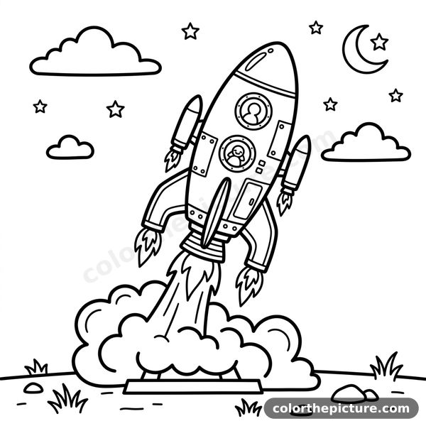 Space Rocket Launch Coloring Page