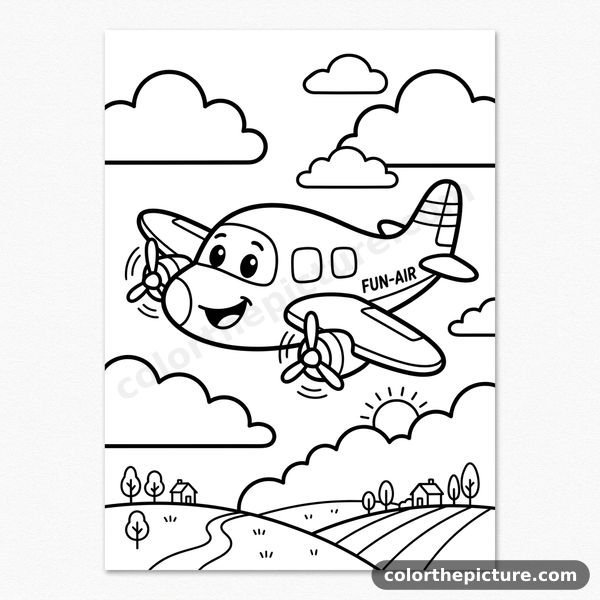 Cute Airplane Coloring Page