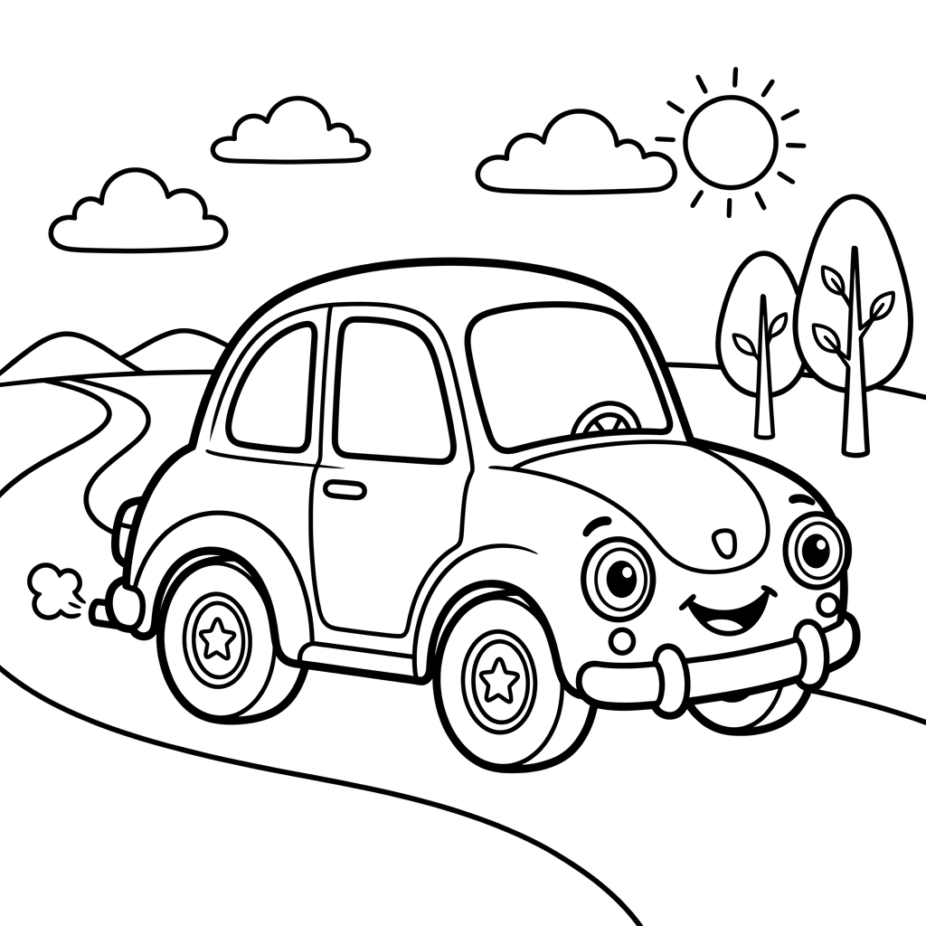 Cute VW Beetle Car Coloring Page