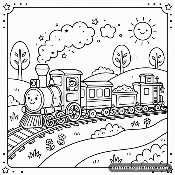 Cute Train Coloring Page