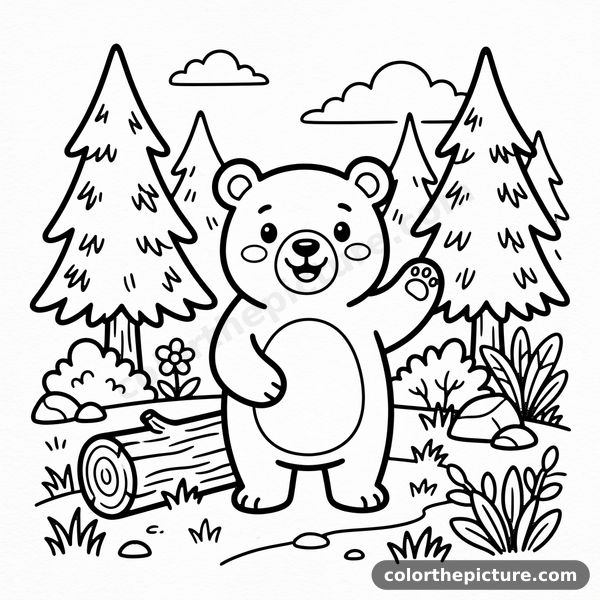 Bear in the Forest Coloring Page