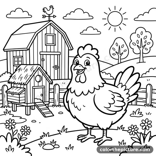 Chicken in the Coop Coloring Page