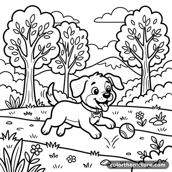 Dog in the Park Coloring Page
