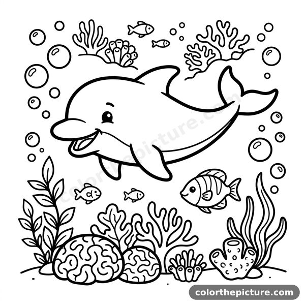 Underwater Dolphin Coloring Page