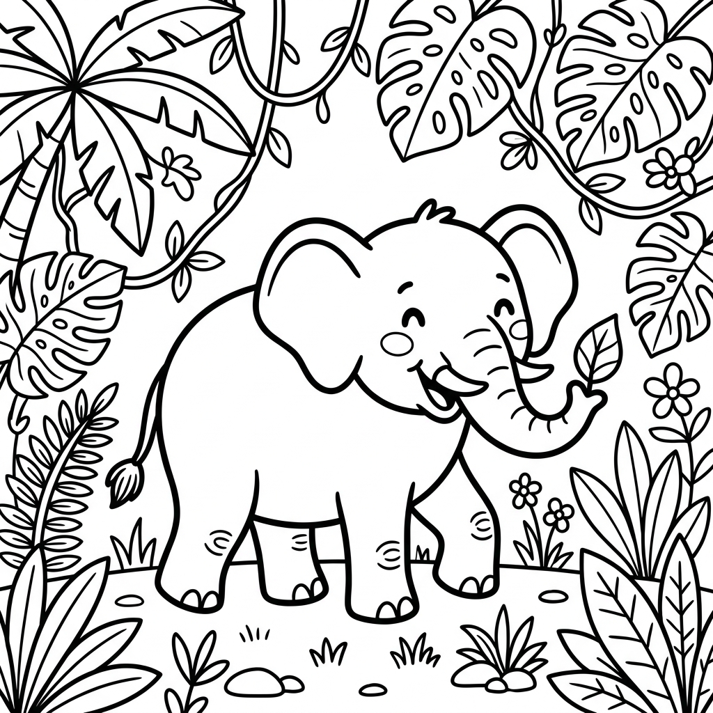 Elephant in the Forest Coloring Page