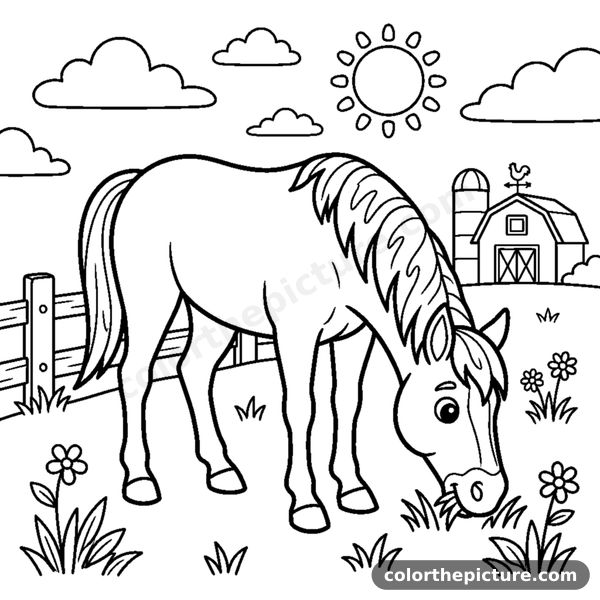 Horse on the Farm Coloring Page