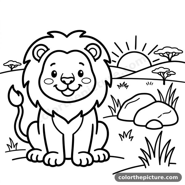 Lion in the Savannah Coloring Page