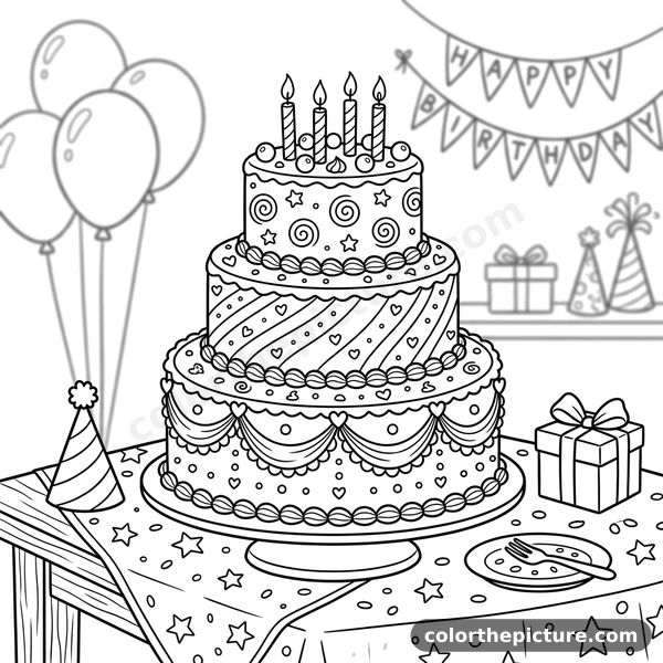 Birthday Cake Coloring Page