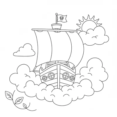 Sky Ship Gliding Through the Clouds Coloring Page