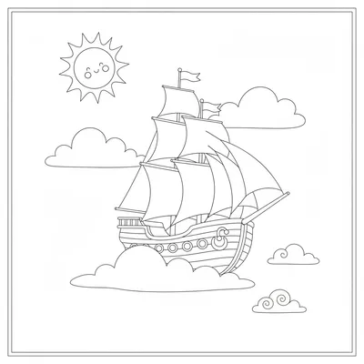 Ship Rising Over Fluffy White Clouds Coloring Page