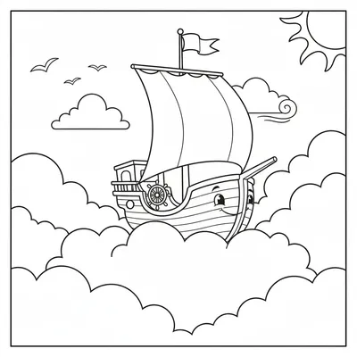 Dream Ship Drifting in the Moonlight Coloring Page