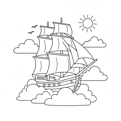Little Ship Sailing Over a Rainbow Coloring Page
