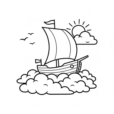 Ship Setting Off to Explore Among the Stardust Coloring Page