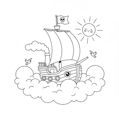 Ship Wandering the Sky with Its Little Captain Coloring Page