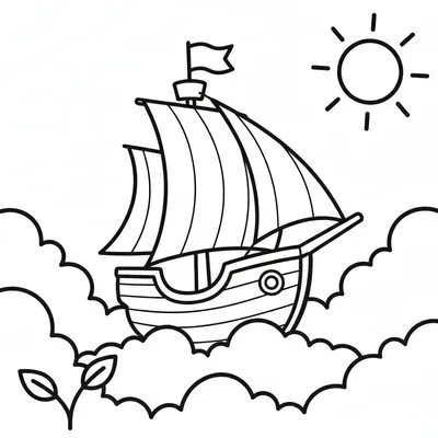 Flying Ship Heading Toward a Sweet Little Moon Coloring Page