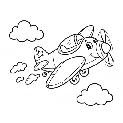 Smiling Little Airplane Gliding in the Sky Coloring Page