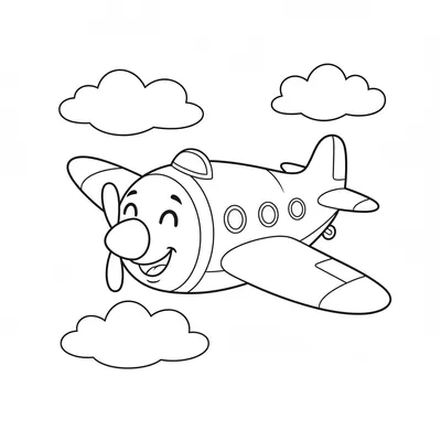 Happy Airplane Bouncing Over Fluffy Clouds Coloring Page
