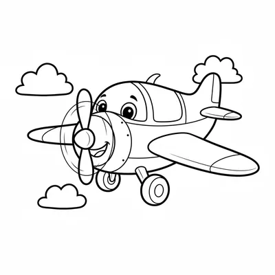 Sleepy Airplane Resting on Cloud Pillows Coloring Page