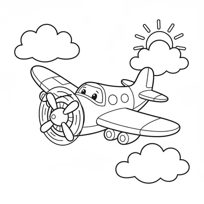 Happy Airplane Soaring Under a Rainbow Coloring Page