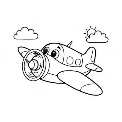 Little Airplane Peeking Out of the Clouds Coloring Page