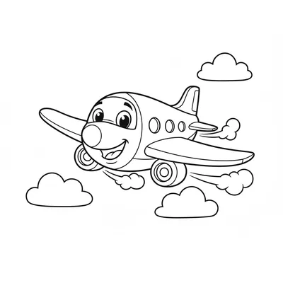 Adorable Airplane Waving Its Wings Above the Clouds Coloring Page