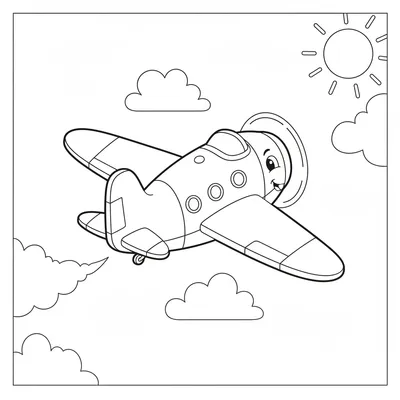 Merry Little Airplane Drifting on the Breeze Coloring Page