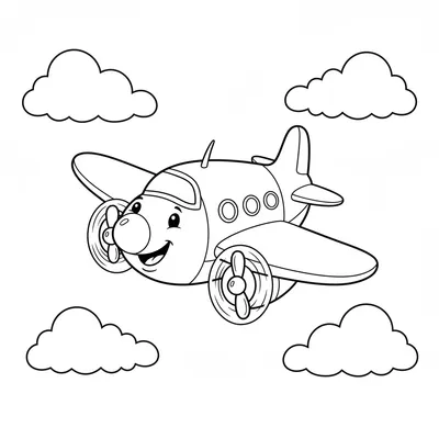 Sweet Airplane Playing Hide-and-Seek with Clouds Coloring Page