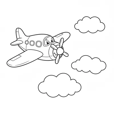 Happy Airplane Heading Home at Sunset Coloring Page