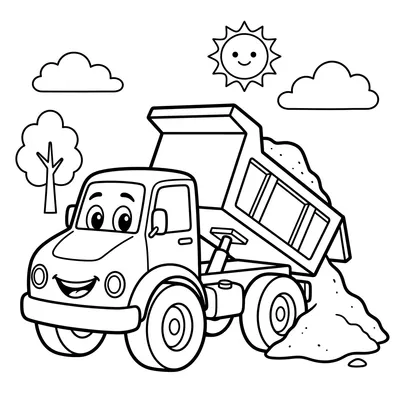 Smiling Sand Truck in a Sunny Park Coloring Page