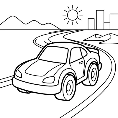 Sports Car on the Road Coloring Page